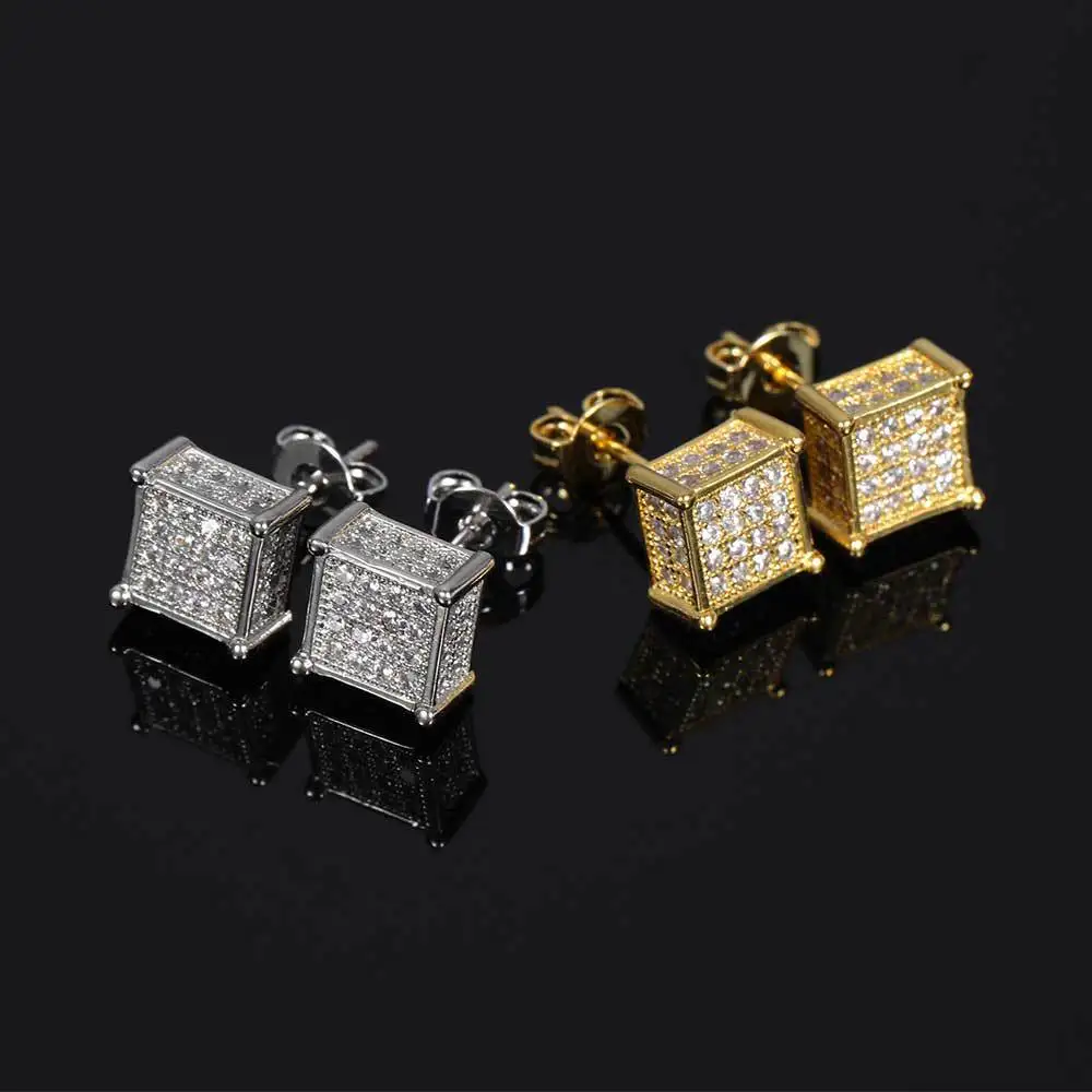 

Fashion Hot Sale Vintage Jewelry CZ Pave Diamond 18K Gold Plated Cuban Hip Hop Stud Earrings For Women