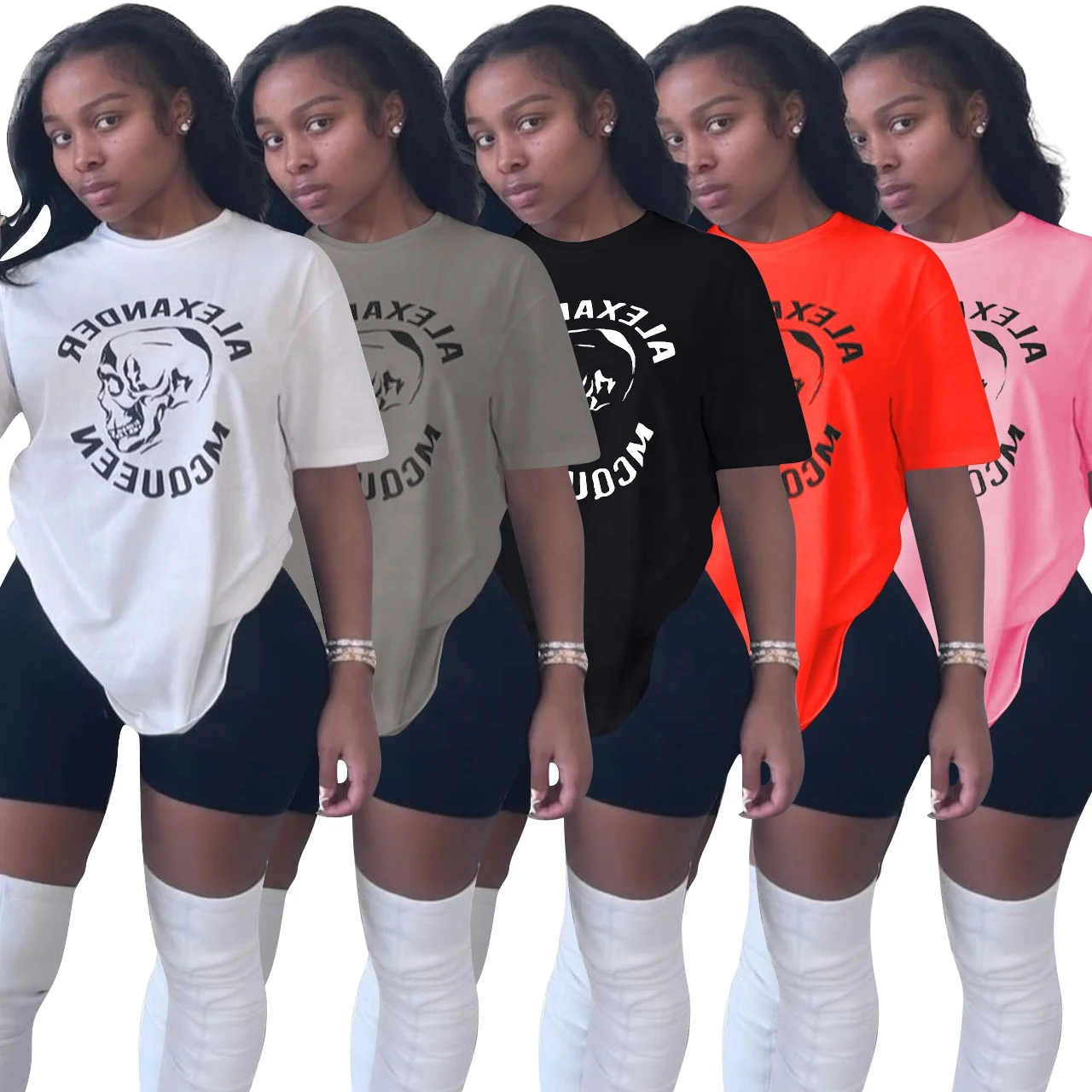 

RX-NK238 Summer o neck short sleeve skull rubber printing iron on letters t shirt transfers shirts for women, As picture shows or customized color