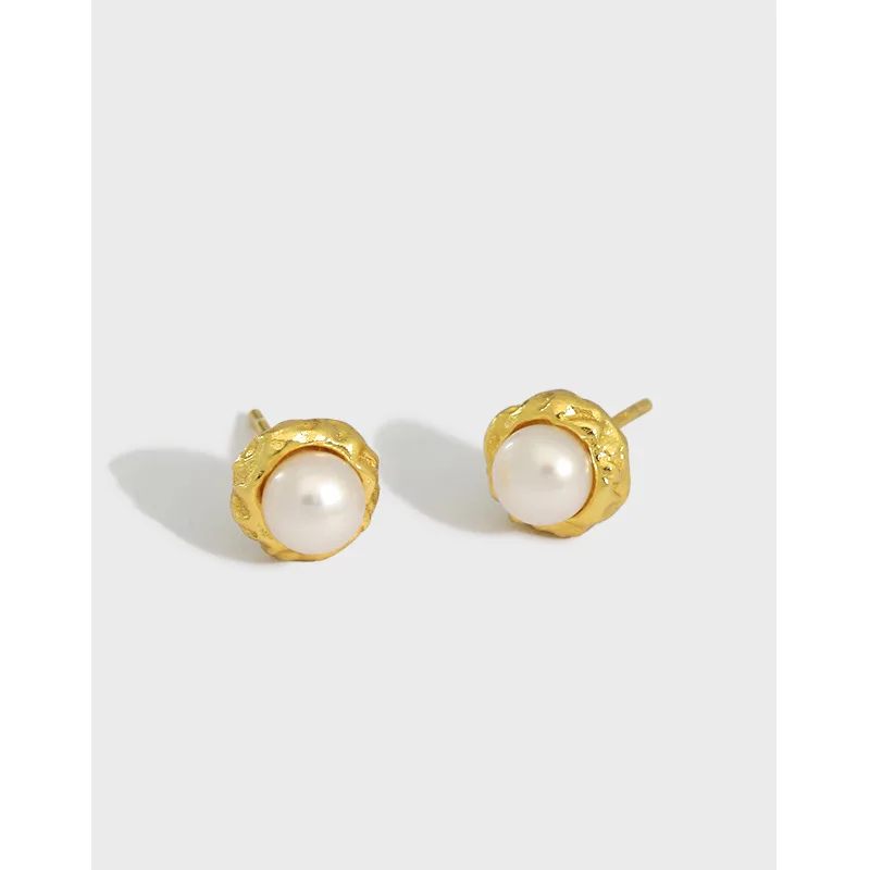 

2022 Minimalist Jewelry Baroque Irregular Gold Stud Freshwater Pearls Earrings, Gold,silver