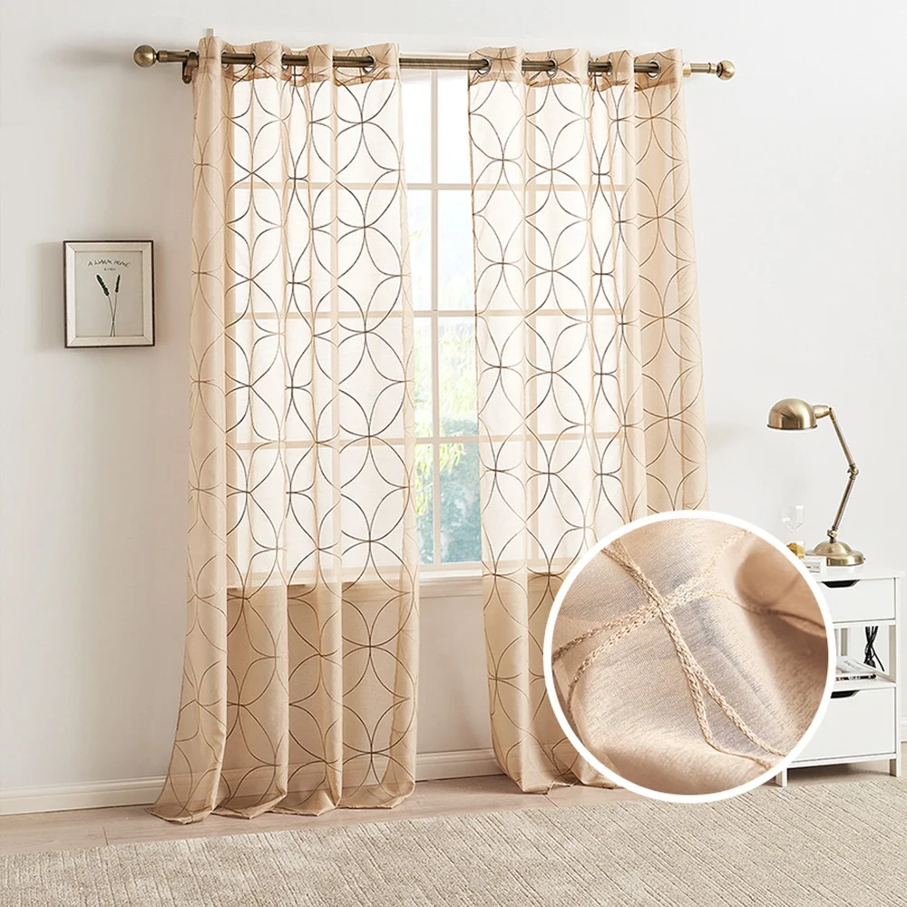 

Modern nice geometric embroidery tulle sheer curtain hot wholesale ready texture Europe popular window curtain design