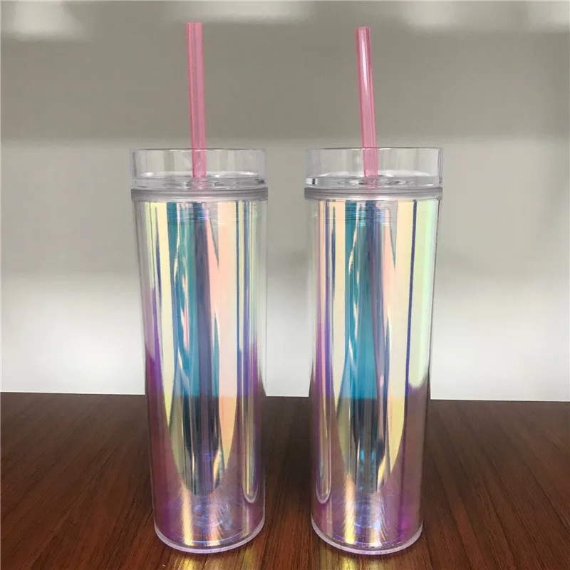 

16OZ Double Wall Acrylic tumbler plastic Insulated Travel Tumblers bpa free shinny glitter plastic tumbler with straw and lids