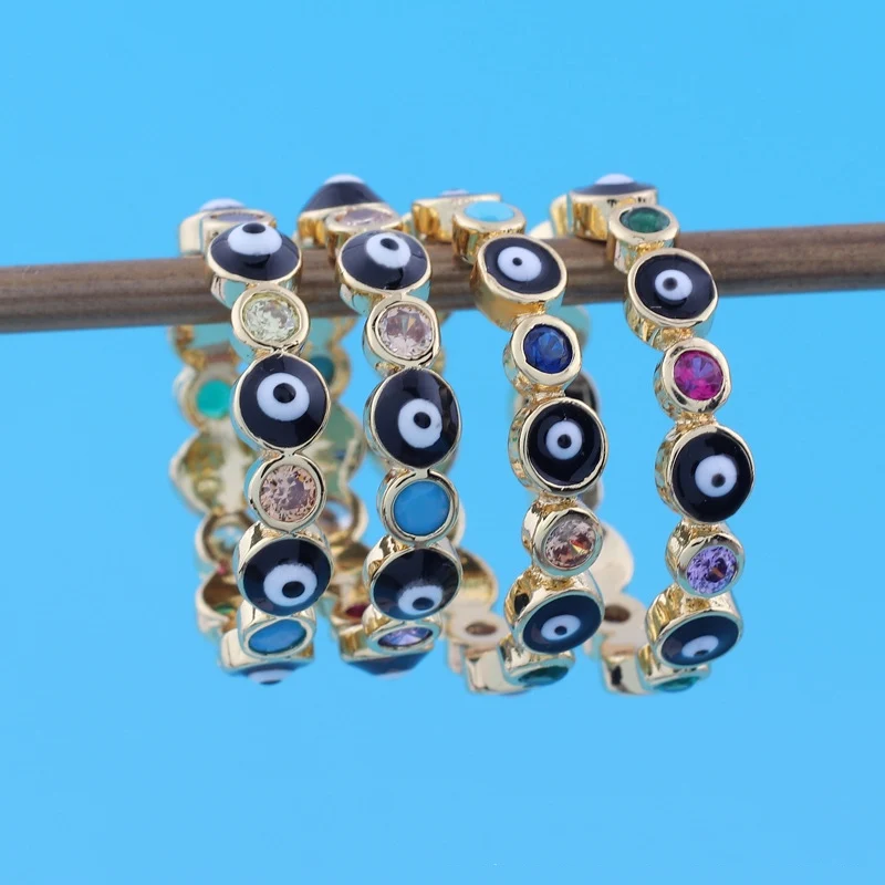 

Ins 18k Gold Plated Turkish Blue Eyes Finger Rings Trendy Bling Micro Pave CZ Open Adjustable Resin Drop Oil Evil Eyes Rings