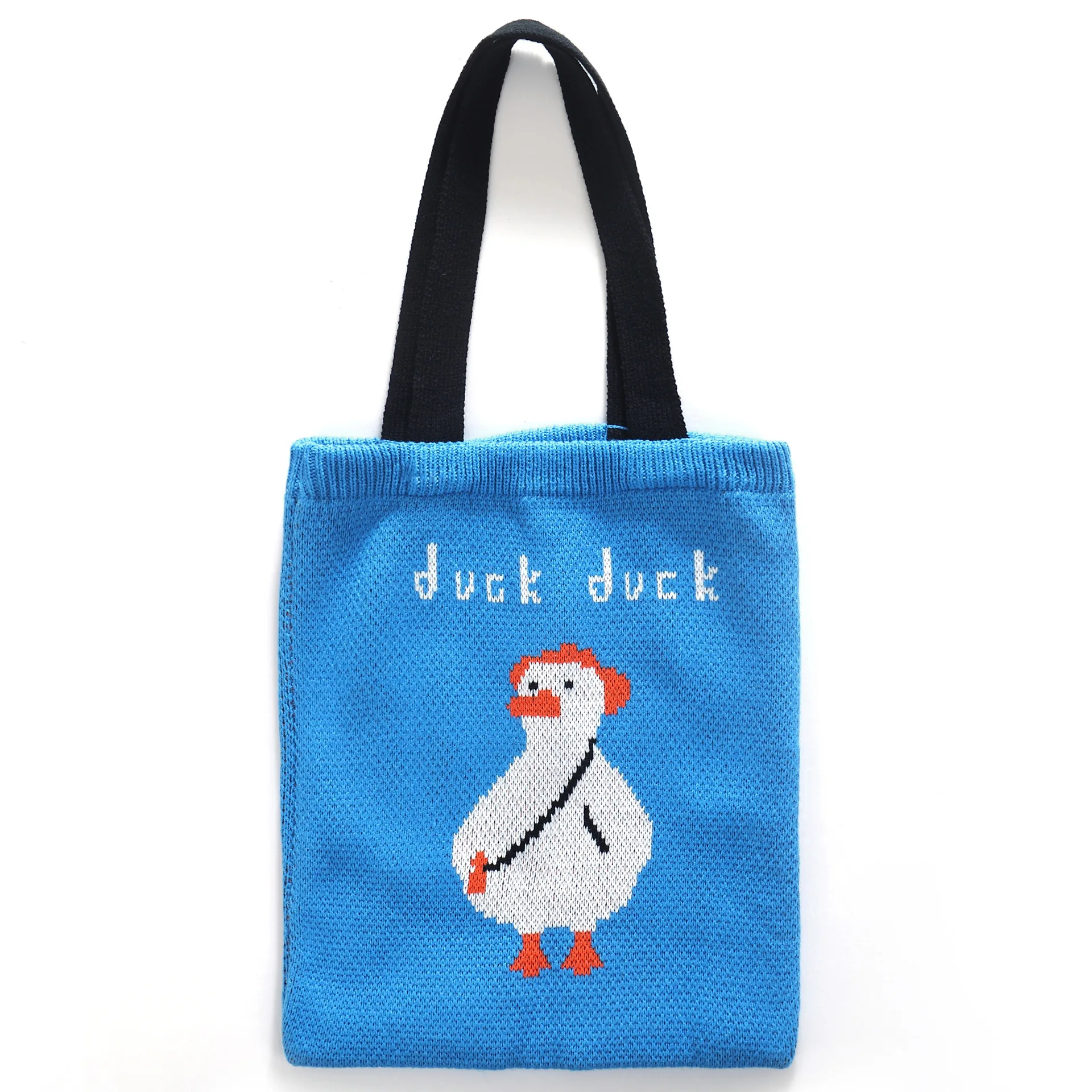 

custom children Cartoon duck ladies knitted tote bag crochet bag machine knit shopping blue one-shoulder knitted bags