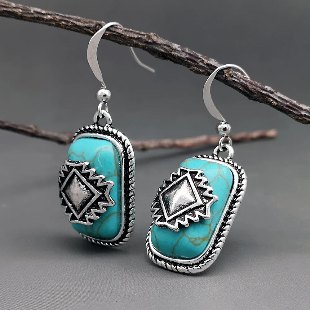 

Bohemian Vintage Southwest Aztec Geometric Turquoise Earrings