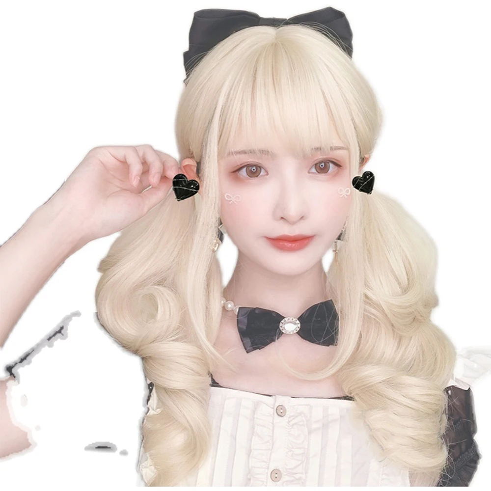 

Beige Gold Long Curly Hair Wig Sweet Lolita Cosplay Daily Natural Grooming Face Harajuku Cute Party Wigs, Pic showed