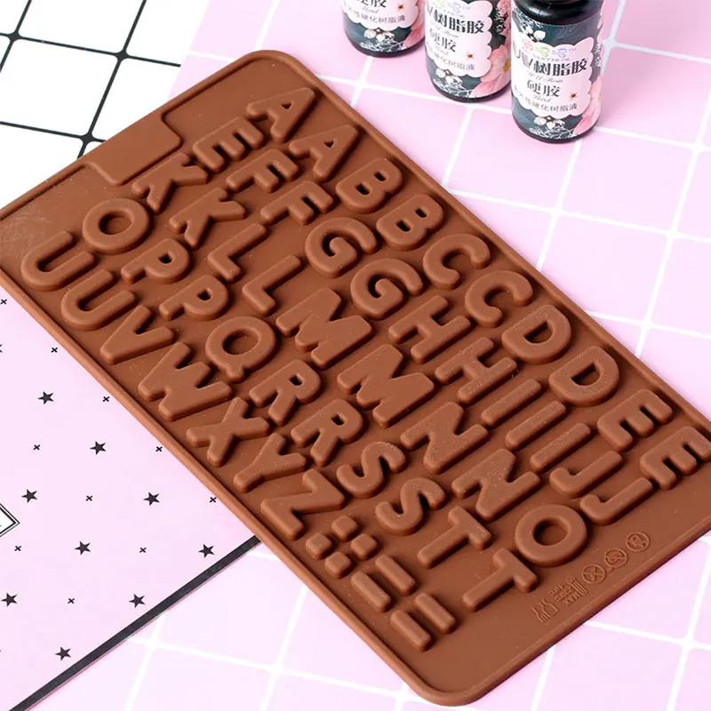 

RAYBIN DIY 3d cake Decorating tools 48 letters silicon chocolate soft candy mold, Brown