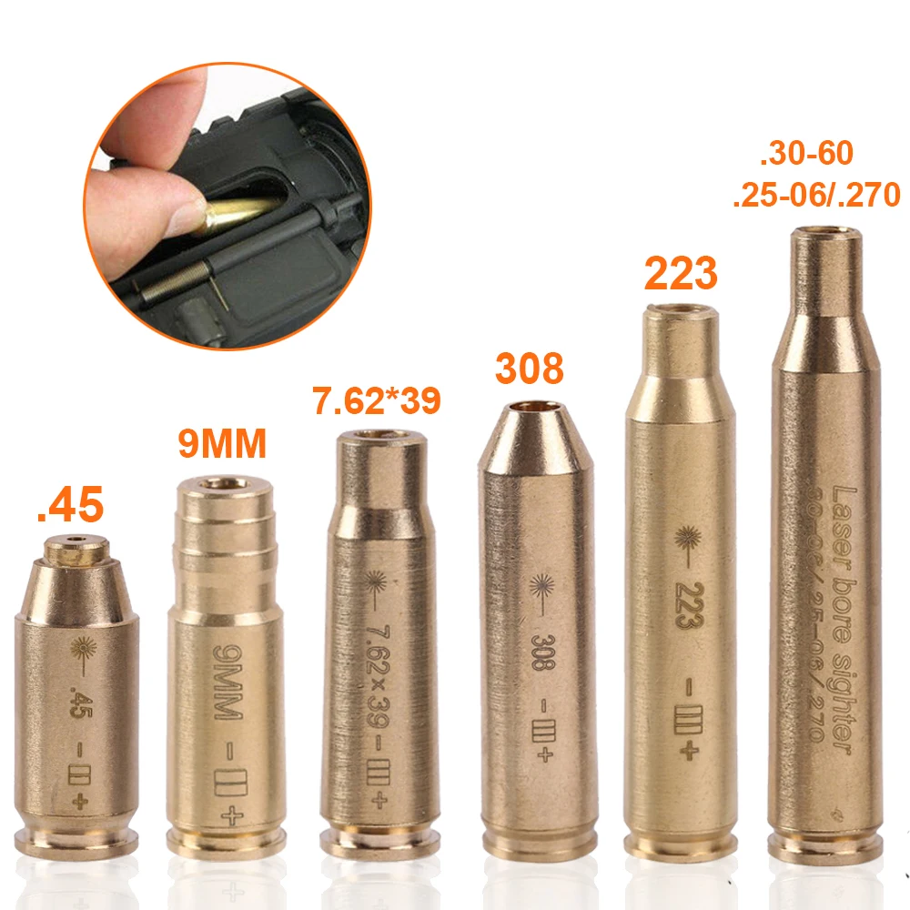 

Tactical Red Dot Laser Brass Boresighter CAL .223/5.56/9mm/308/7.62/.45/30-06 Cartridge Bore Sighter for Rifle Scope Hunting