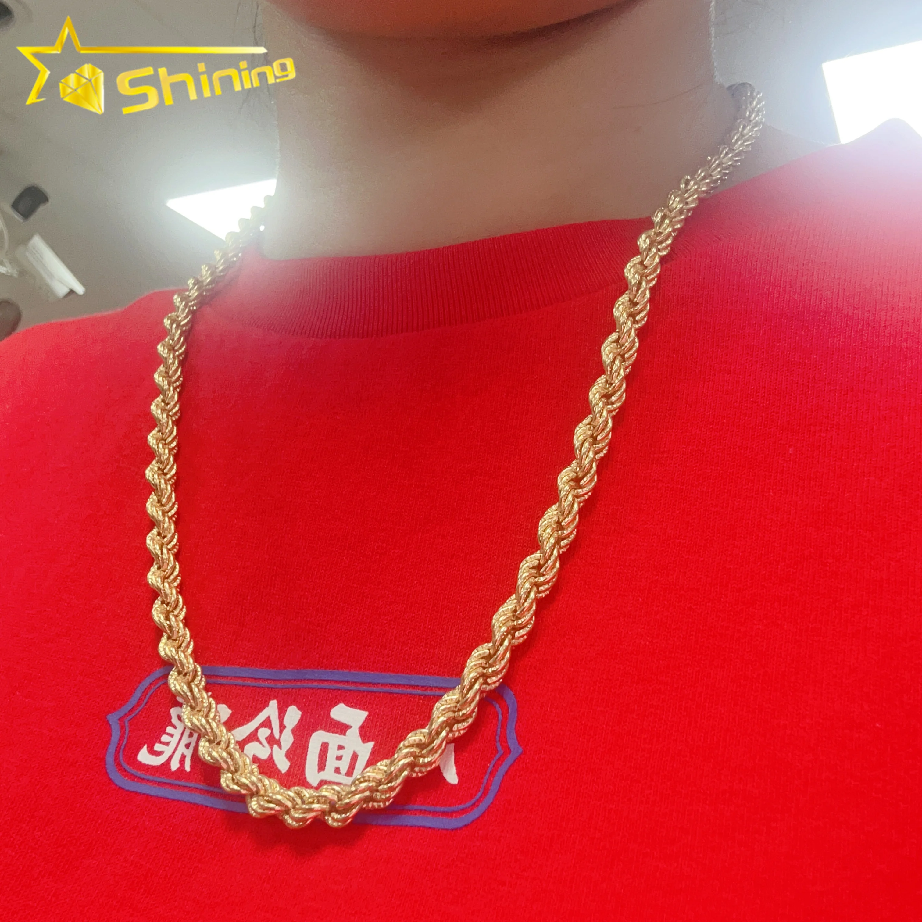 Custom fine jewelry 6mm 18K real solid gold jewelry cuban chain diamond cut rope chain hip hop necklace