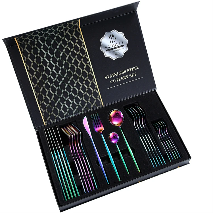 

Manufacturer High Quality Stainless Steel Cutlery Set 24 Pcs Spoon Fork Flatware Sets With Gift Box, 5 colors