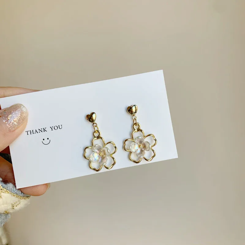 

JUHU New 925 silver needle original design shell earring simple cute temperament flower earrings 14K gold sweet jewelry for girl