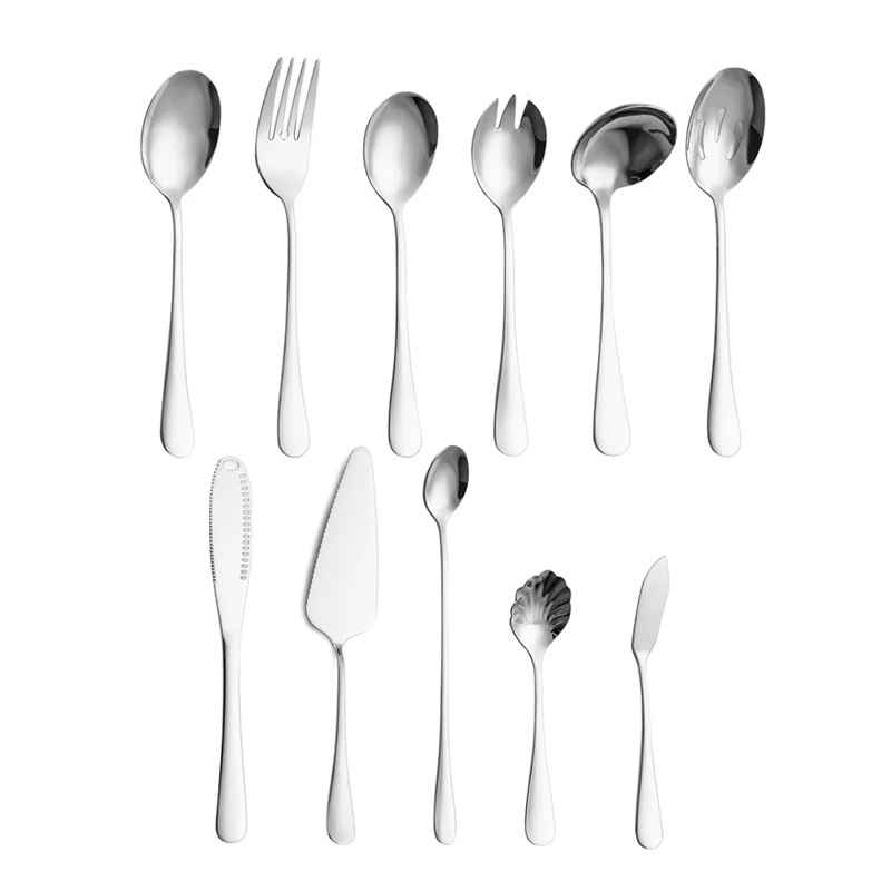 

Buffet Kitchenware Stainless Steel Cutlery Set Serving Spoon Fork Sets Flatware For Restaurant