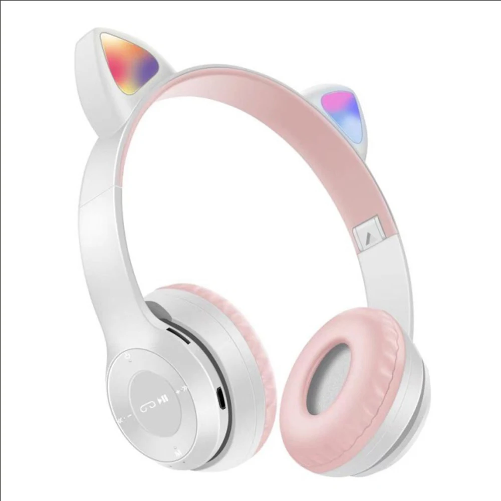 

Cute Cat Ear BT Headphones P47 P47M Manufacturer Stereo Foldable Sports LED Wireless Earphone Microphone Pink Handfree Headsets, White blue green purple black