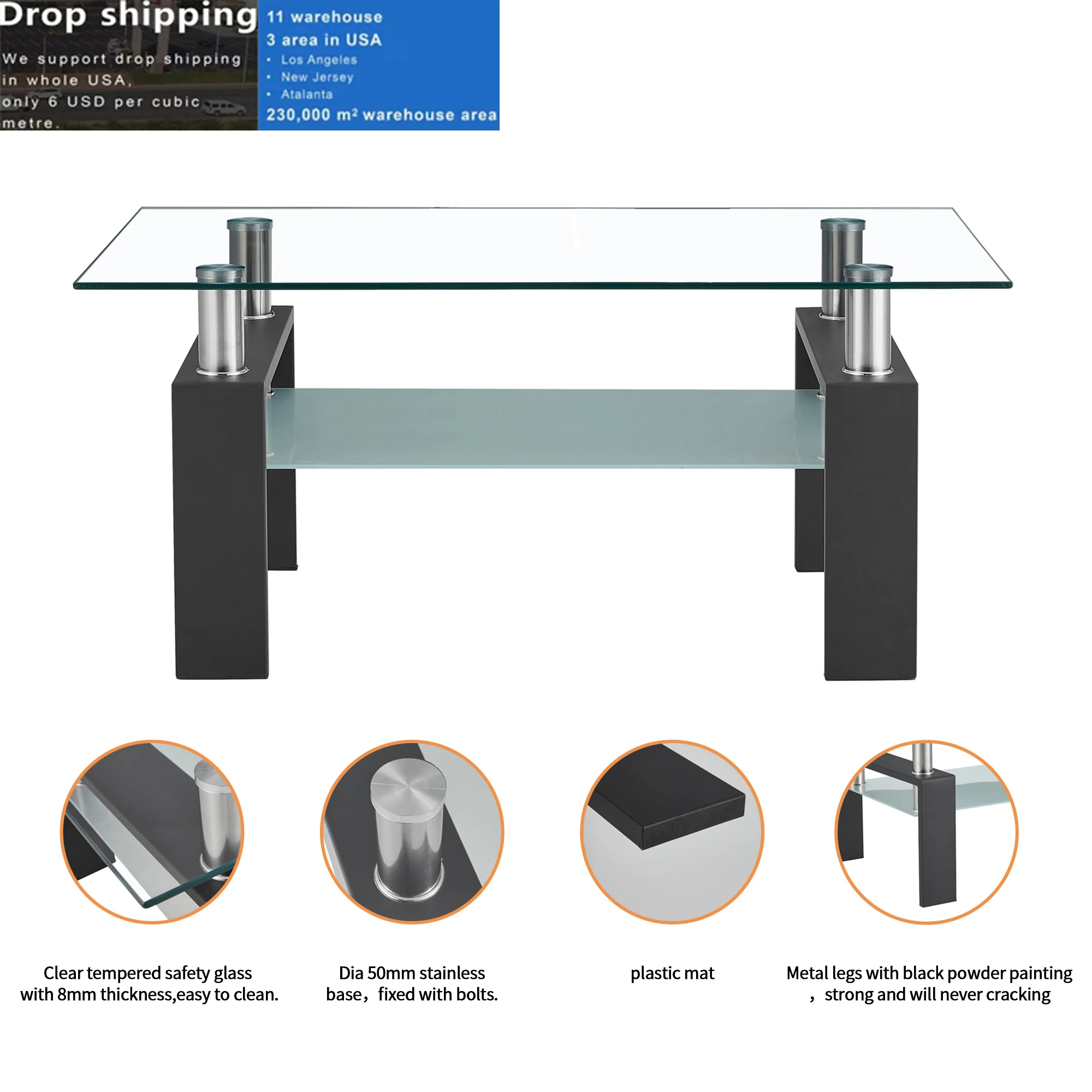 

High End Living Room Furniture Small Classic Elegant Tempered Glass Coffe Coffee Table