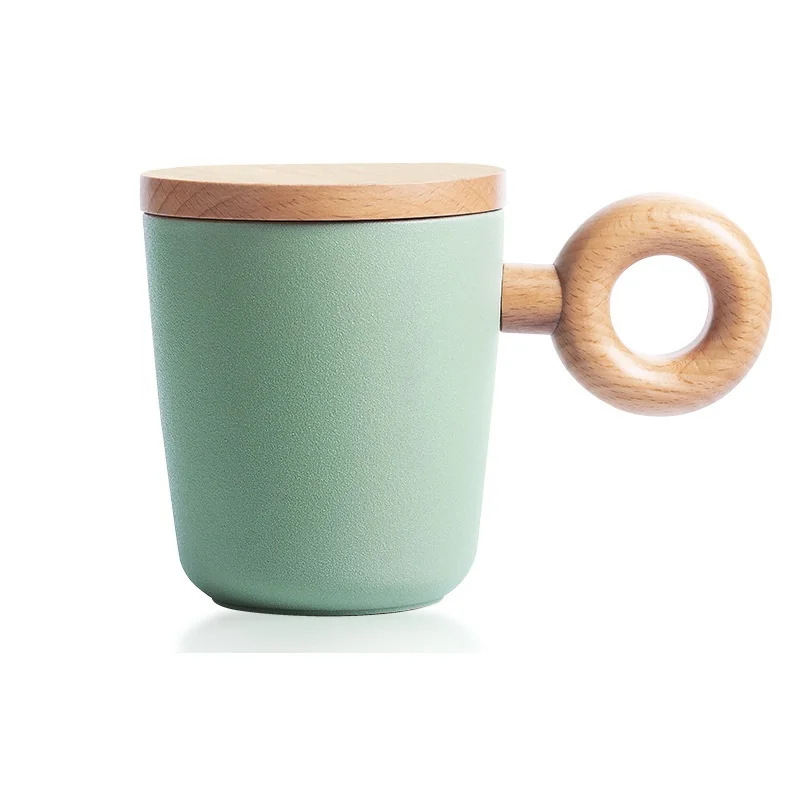 

wholesale custom logo color glaze nordic style drinkware ceramic coffee mug with wood handle