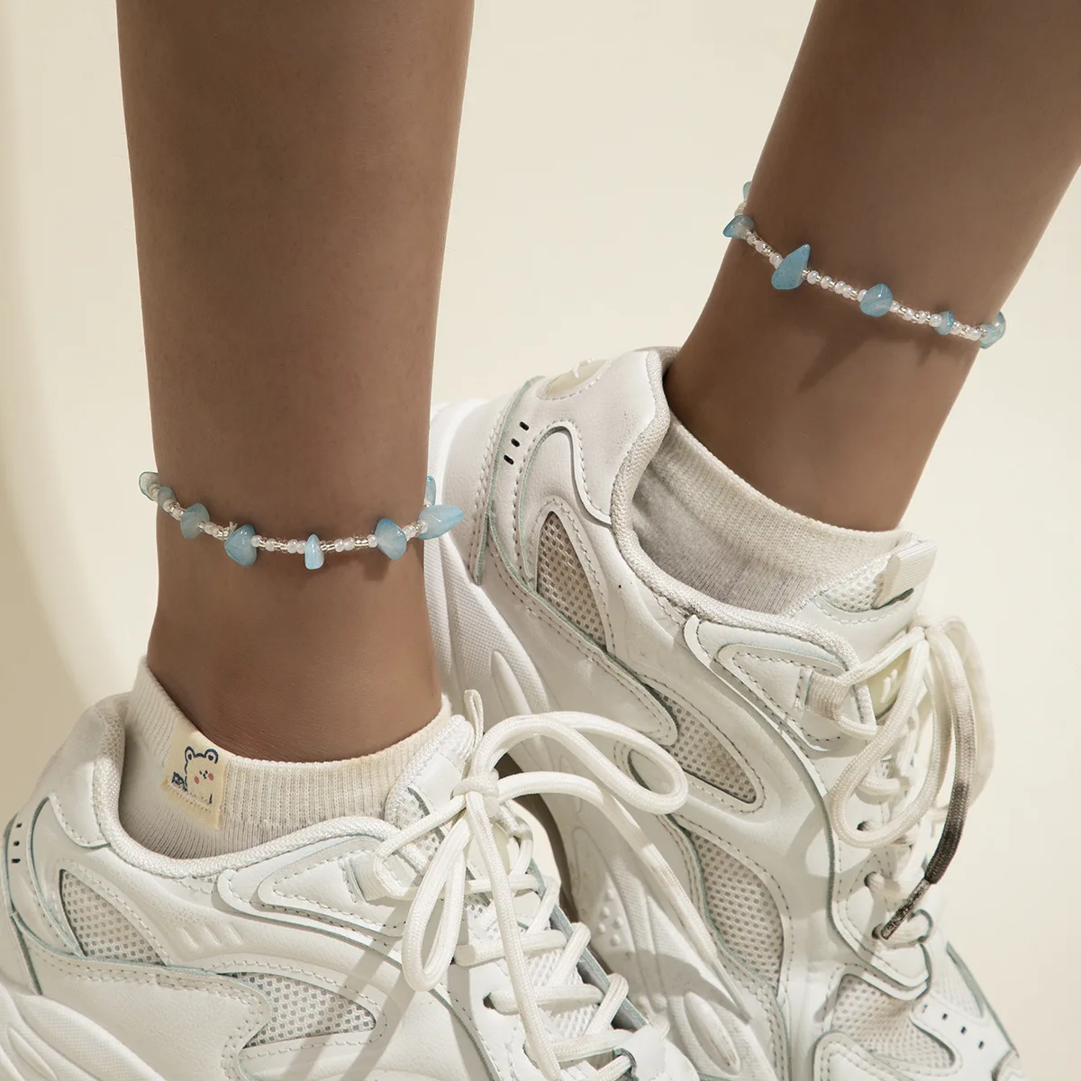 

Ins Summer Beach Single Layer Anklet Simple Acrylic Rice Bead Irregular Crystal Stone Beaded Anklets for Women, Blue, purple, white, yellow-green, transparent color, gray