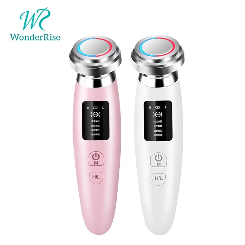 

Electric Rechargeable Ultrasonic Facial Massager Vibration Cleansing LED Skin Rejuvenation Face Beauty Device, Pink