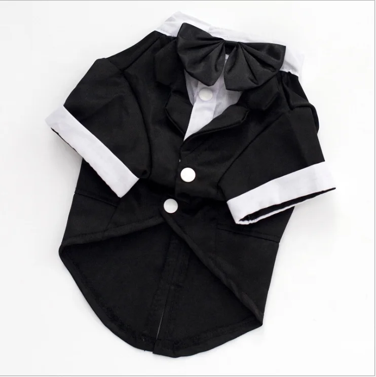 

Polyester Trendy Dog Suit Bowknot Button Dog Clothes Four Seasons Small Dog Fashion Wedding Suit, Black
