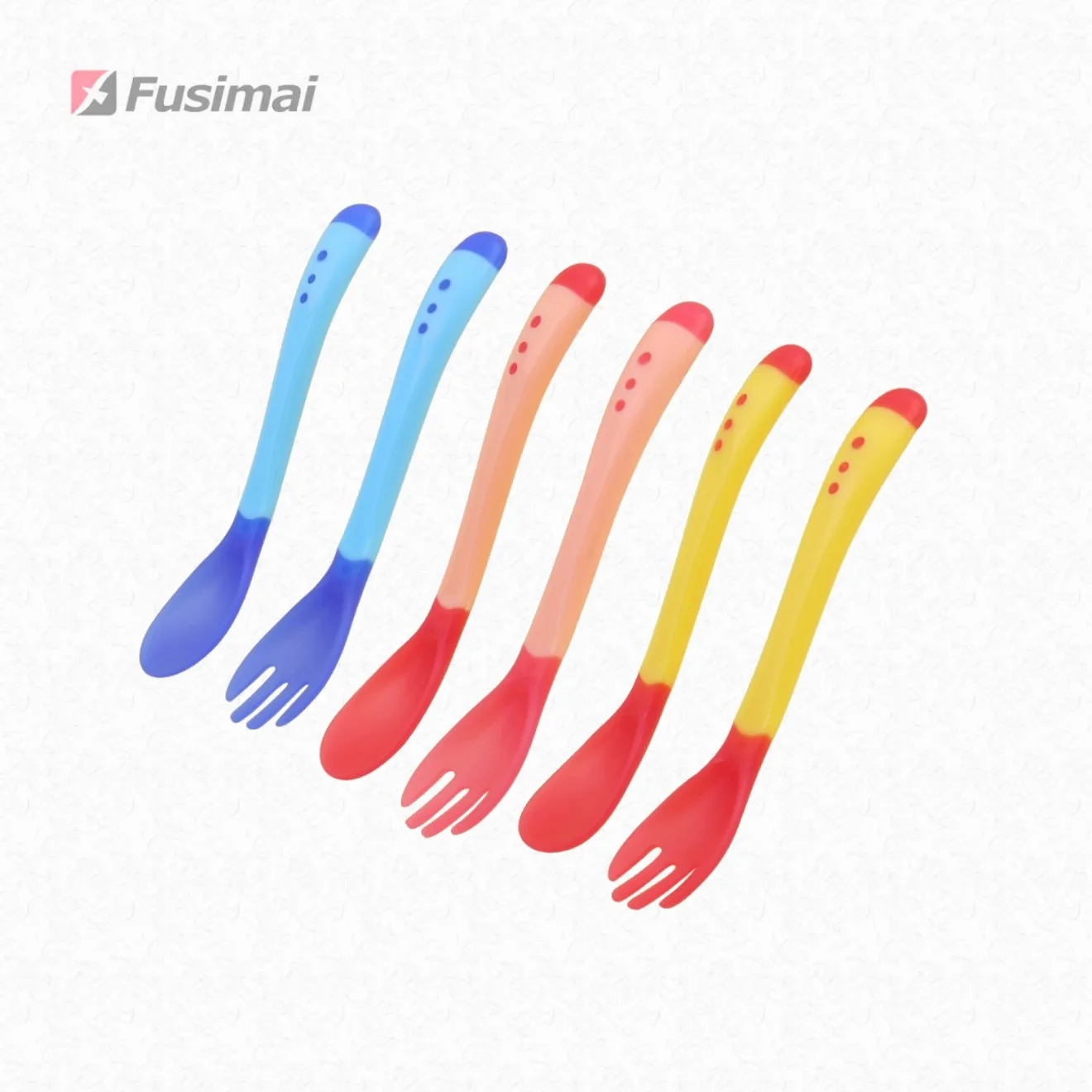 

Fusimai Soft Silicone Tip Heat Sensitive Toddler Utensils First Stage Baby Spoons and Forks Feeding Set