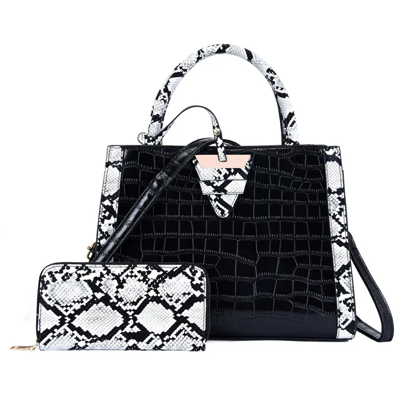 

New Arrival 2022 Hot Selling Ladies Purse Crossbody Tote Bag 2 in 1 Snake Skin Bag For Women