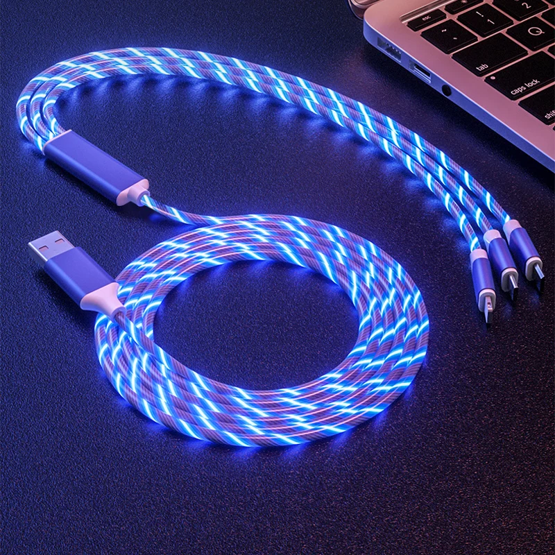 

3 In 1 Multi Led Rgb Light Glow Flowing Shining Fast Charging Usb Charger Cable