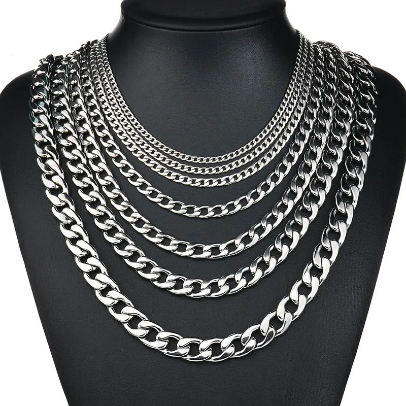 

Curb Cuban Mens Necklace Chain Gold Black Silver Color Stainless Steel Necklaces for Men Fashion Jewelry 3/5/7/9/11mm