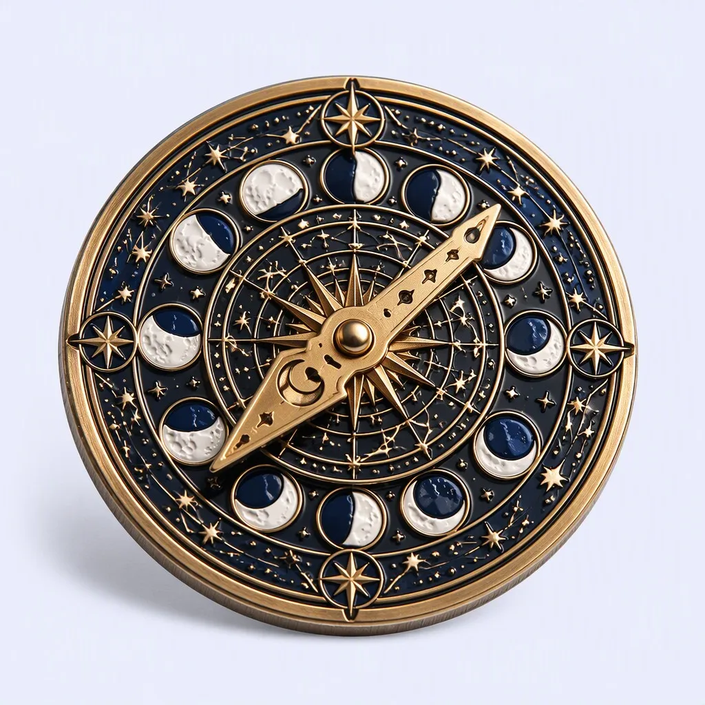 Moon Phase Astrolabe Spinner Pin