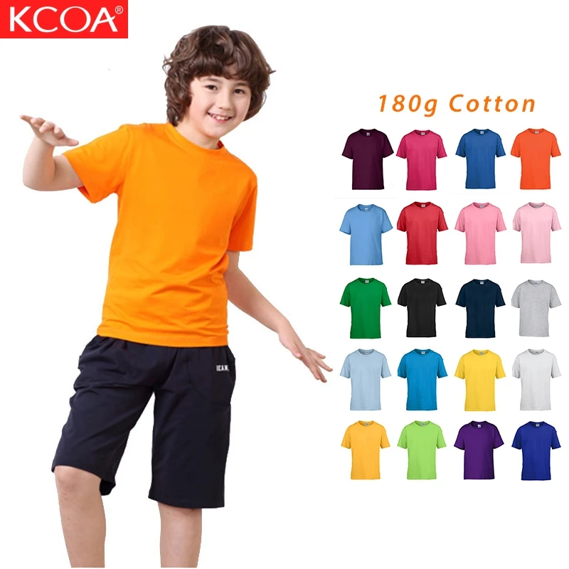 

In Stock 180gsm Cotton Boy's T-shirts Bulk Plain Kids T Shirts With Custom Printing, 20 colors or custom colors