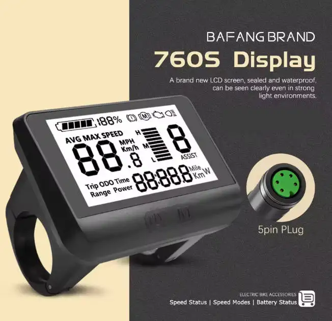 BaFang 760S Electric Bicycle Parts LCD Display 5pin 24V/36V/48V Mid-Motor Screen for Bafang BBS01 BBS02 HD Electric Bike