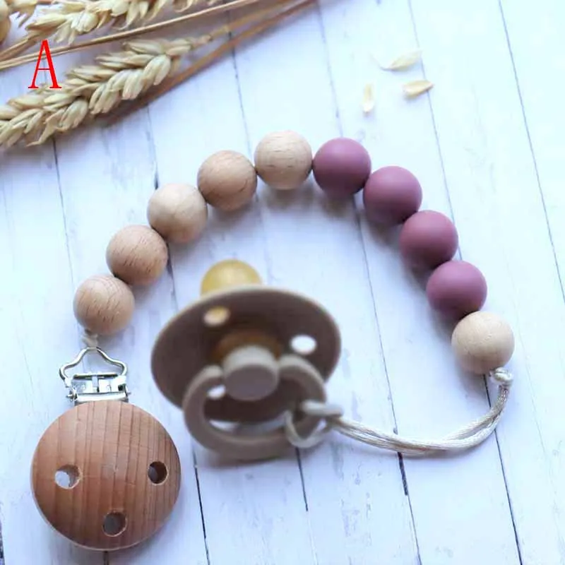 

Diy Baby Silicone Wooden Beads Pacifier Clip Infant Teething Soother Holder Chain