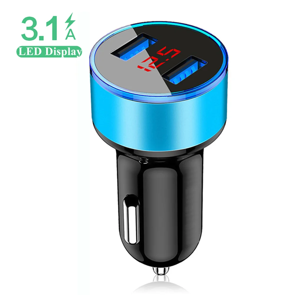 

DHL Free Shipping 1 Sample OK 15.5W 3.1A Dual USB Car Charger Smart LED Display Fast Car Charger Adapter