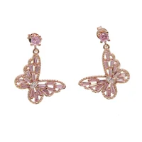 

trendy fashion stock pink girl women jewelry pink cz butterfly drop earring