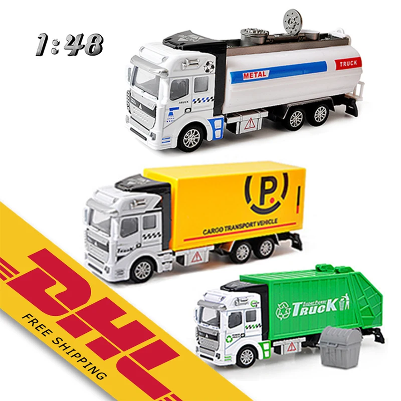 

Mini 1/48 Garbage Truck Model Express Pull-Back Vehicle with Can Tank Car Diecast Truck Model for Kids Children Toys Gift