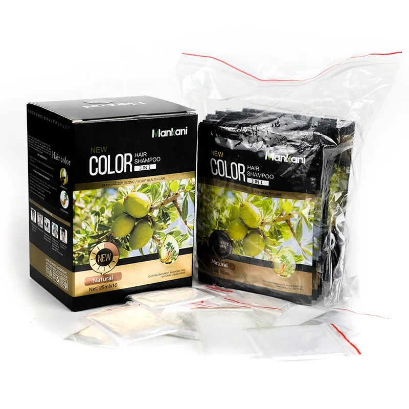 

herbal ginseng argan oil care fast 5 min dye white hair color shampoo black hair shampoo sachets, Natural black brown 6colors