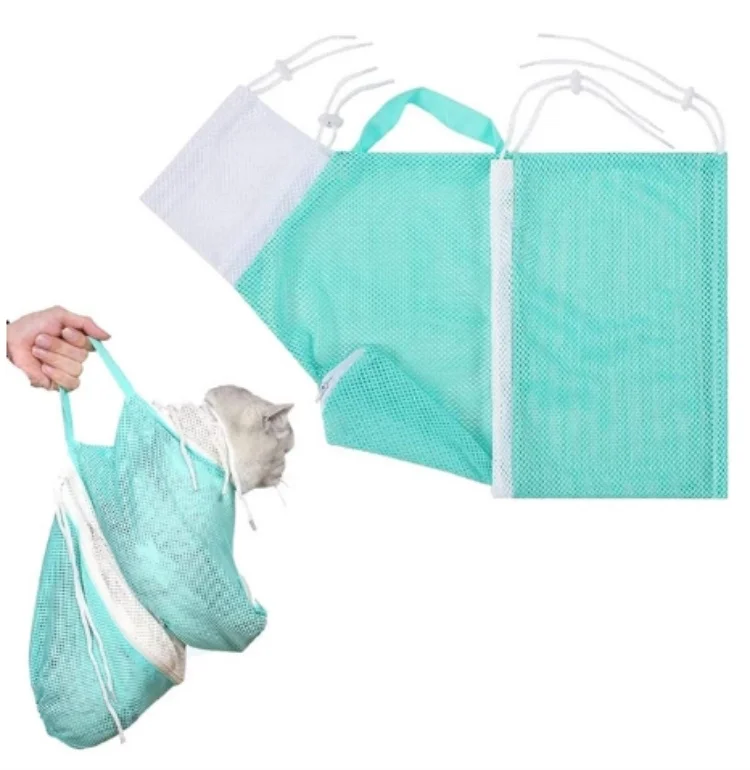 

Multifunctional adjustable Breathable Anti-Bite and Anti-Scratch Restraint Bag Cat Washing Shower Bathing Bag with handle