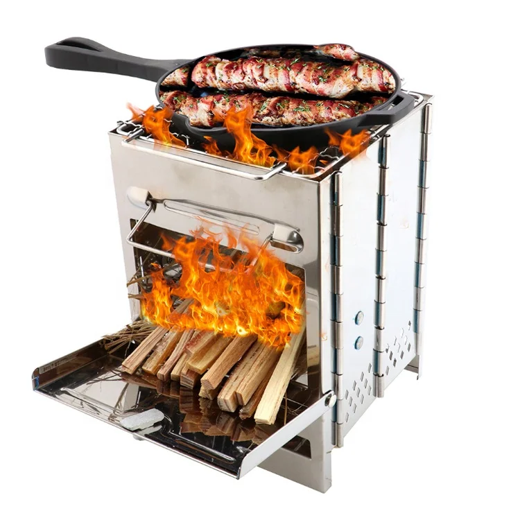 

Outdoor Folding Portable wood Burning Stove Portable Camping Hiking, Silver