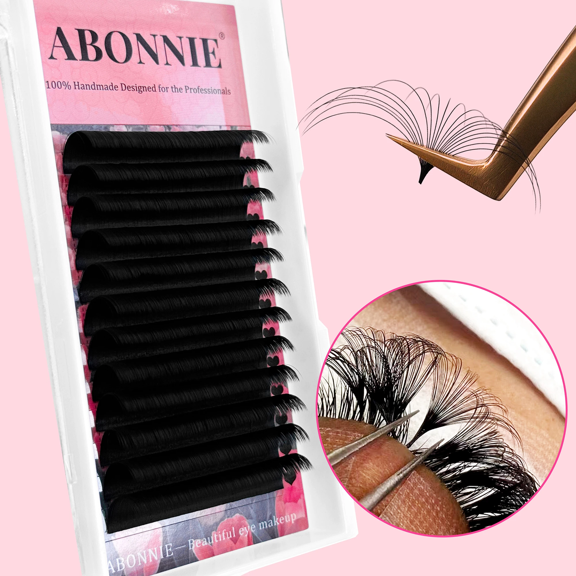 

Abonnie C Cc D Dd L M Easy Fan Lash Trays Wholesale 0.03 0.05 0.07 Matte Black Lash Extensions Easy Fan Eyelash Extention