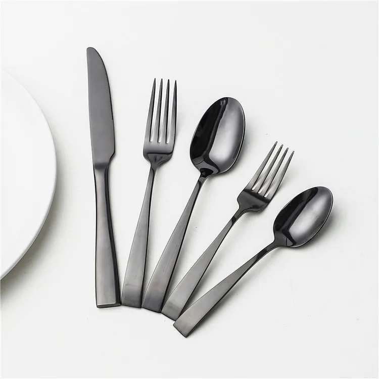 

good quality ecofriendly reusable utensil spoon and fork latest black stainless steel cutlery set for restaurant use, Customized