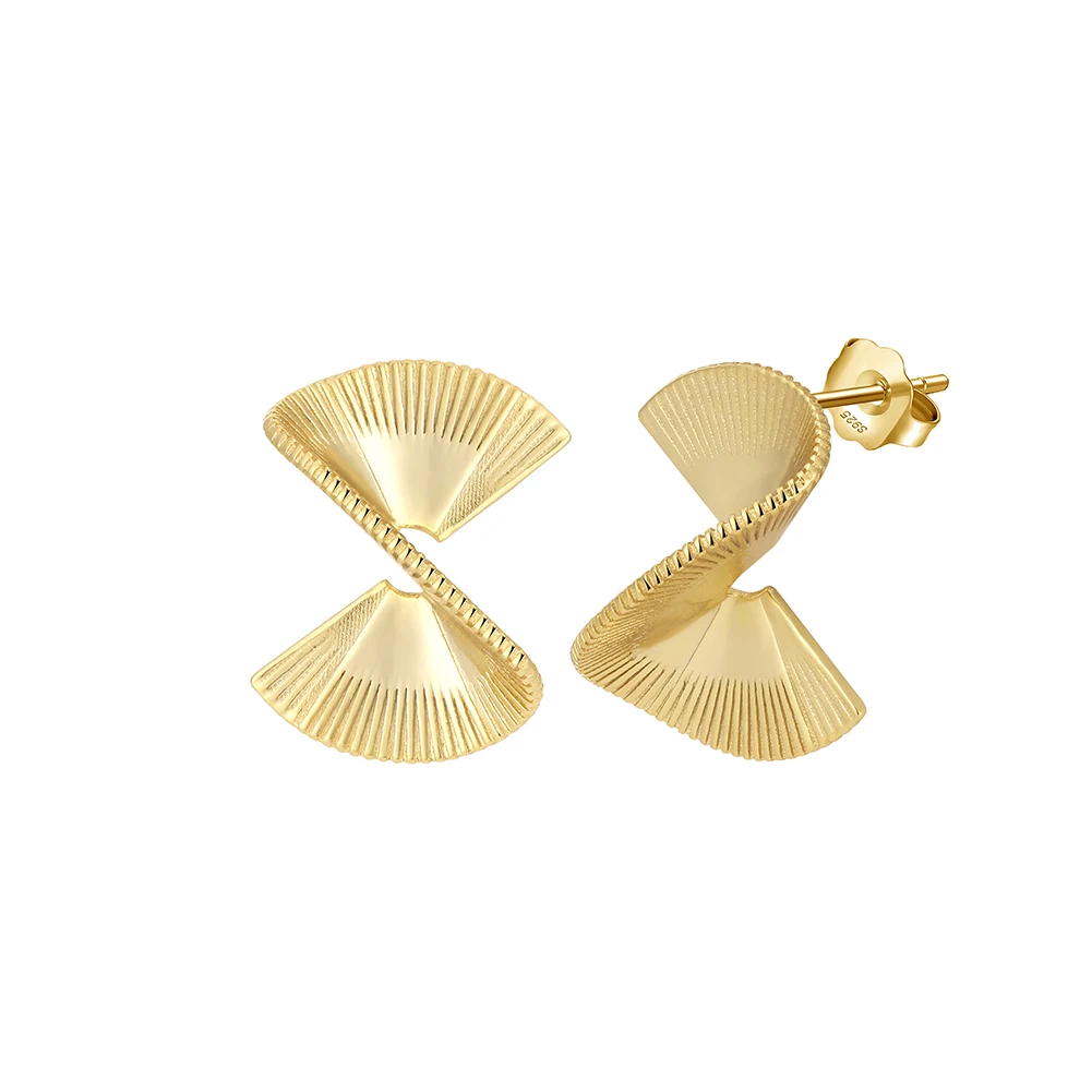 GAE03 RINNTIN Luxury Jewelry Geometric Texture 925 Sterling Silver Statement 14K Gold Plated Stud Earrings