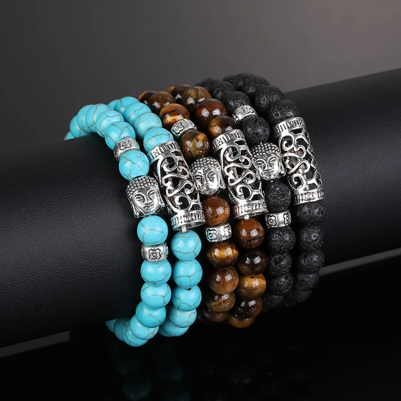 

Amazon Best Selling Tiger Eye Stone Bracelet Buddha Lava Turquoise Beaded Bracelet Volcanic Stone Beads Bracelet