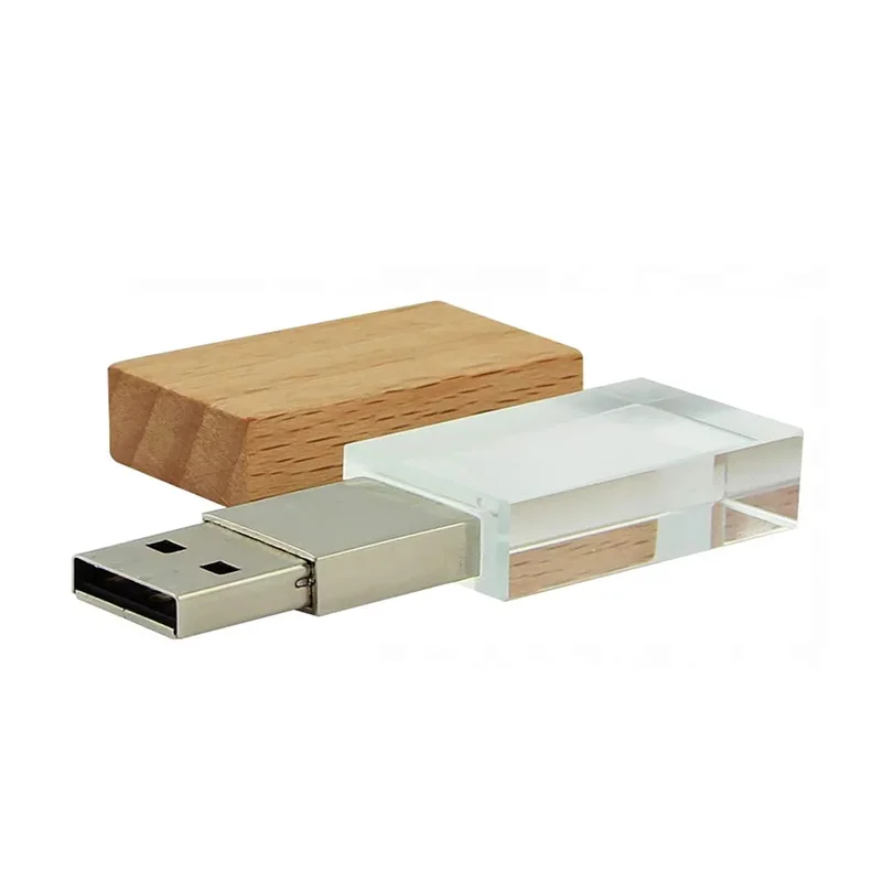 

Fashion business gift Pendrive 16GB wooden memory stick transparent 3D LED logo Usb flash drive 32GB 64GB