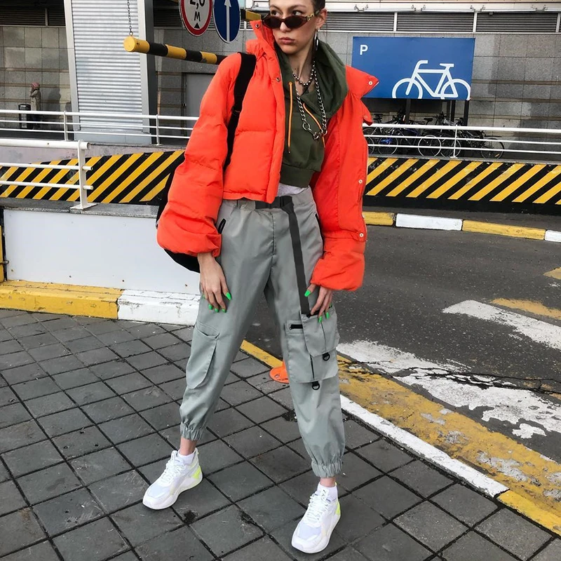 

OEM Buckle Waist Cargo Reflective Pants Streetwear Harem With Pocket, Customized