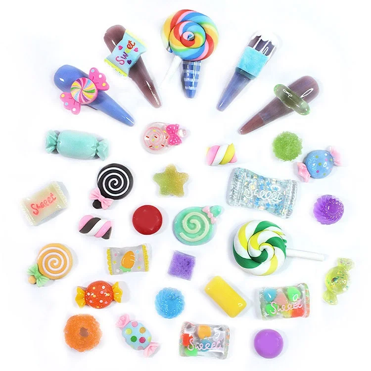 

Paso Sico 10pcs/bag 20pcs/bag Kawaii Cartoon Candy Random Mixed Lovely Lollipop Resin Nail Art Accessories Charms