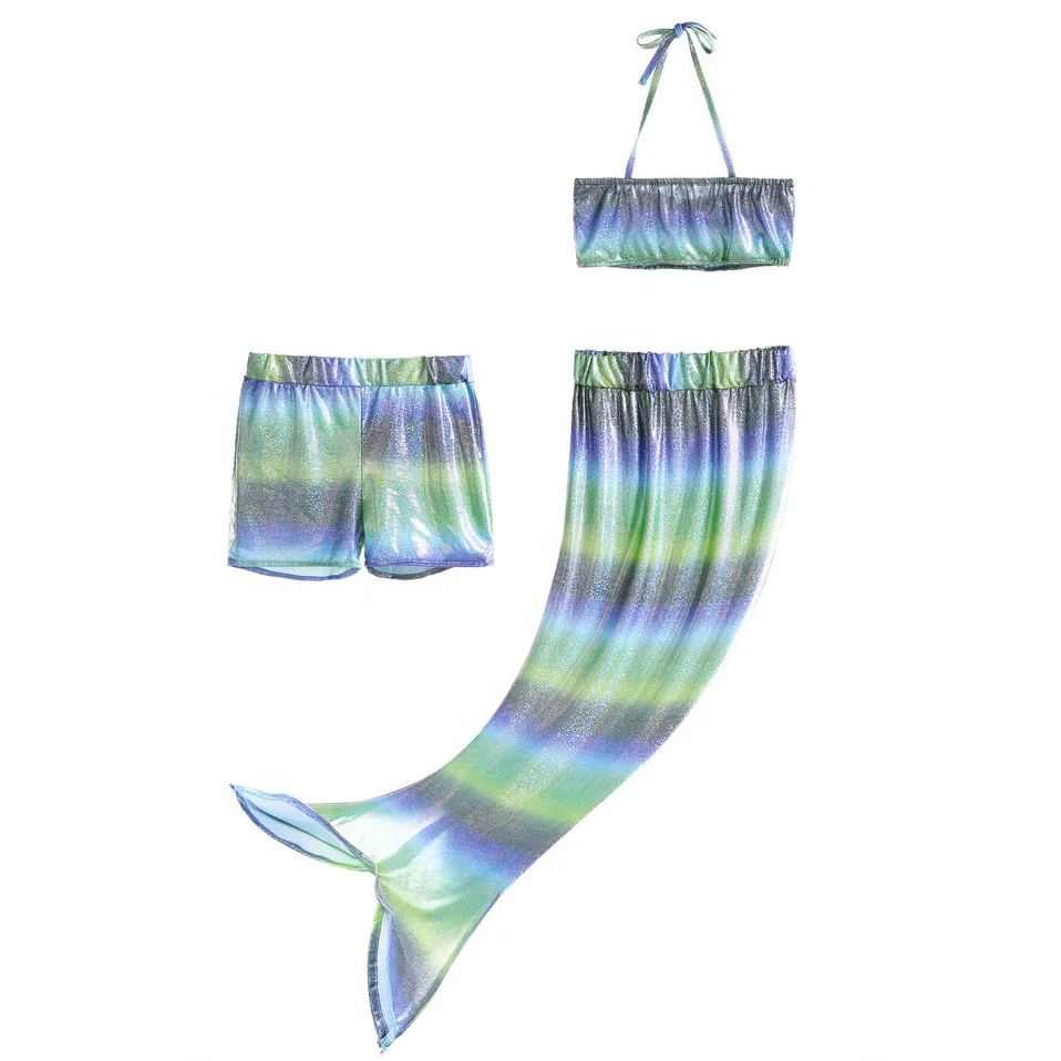 

Pettigirl 3 pieces Mermaid Tail Swimsuit Girls Gradient Stripes Swimsuit for Girls