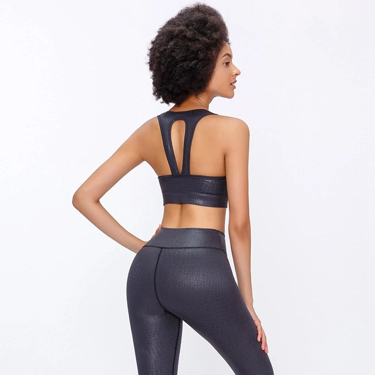 

New Crocodile Leather Suit Customized Wholesale Active-wear High Quality Sports Sets High Elasticity Hip Lift Sets