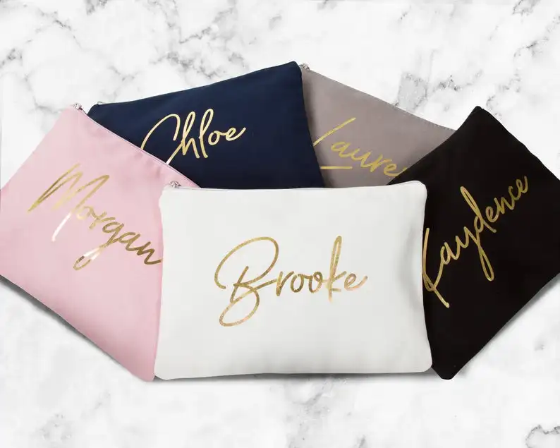 

personalized wedding gift canvas cosmetic artist bag toiletry pouch, Blue,customized