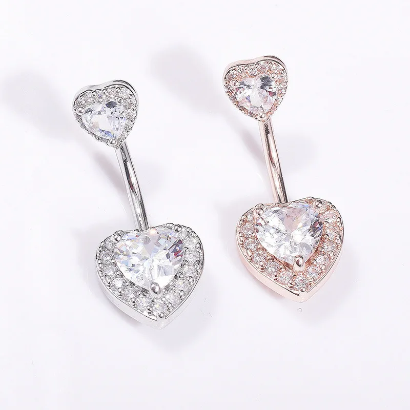 

HOVANCI high quality SS316 heart shape rhinestone body jewelry piercing belly button ring, Silver/gold