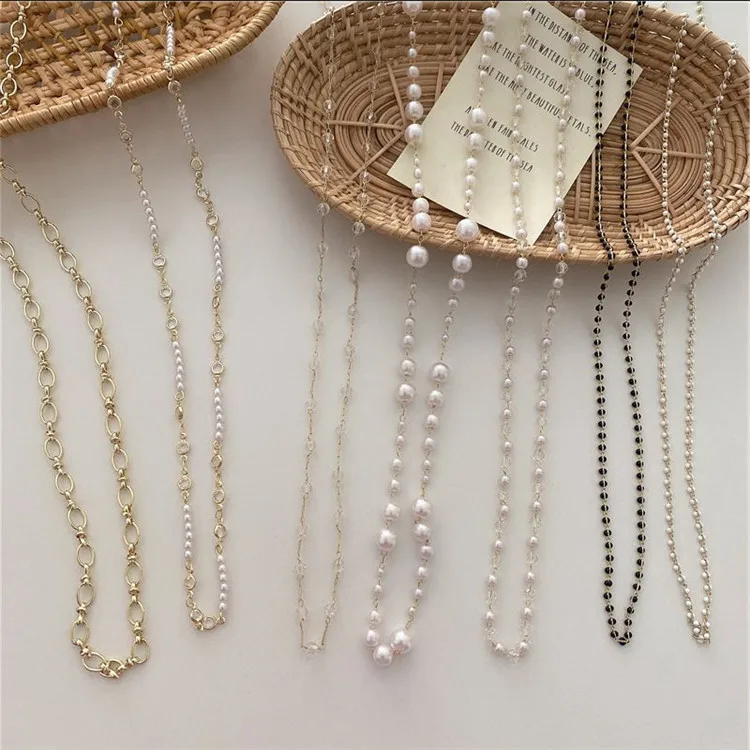 

Retro Transparent Bead Gold Chain Necklace Pearl Masking Chain For Glasses