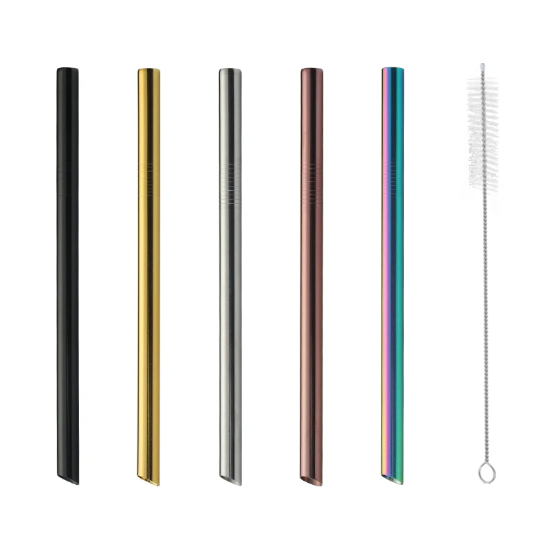 

Reusable Metal Drinking Straw Stainless Steel 12mm Drinks Bubble Tea Straws With Cleaner Brush