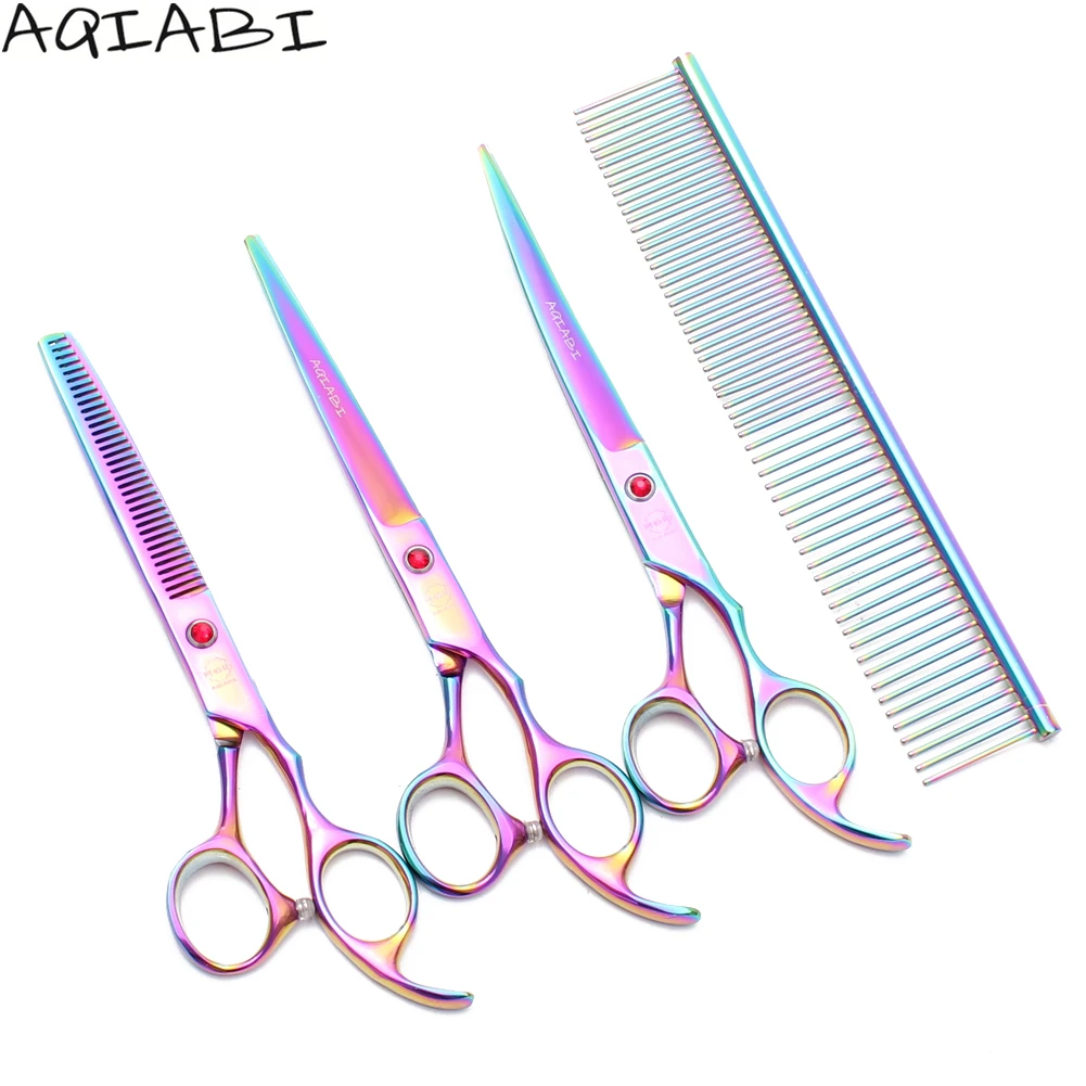 

Dog Scissors 7" AQIABI JP Steel Professional Pet Scissors Straight Scissors Cat Thinning Shears A3003, Red handle