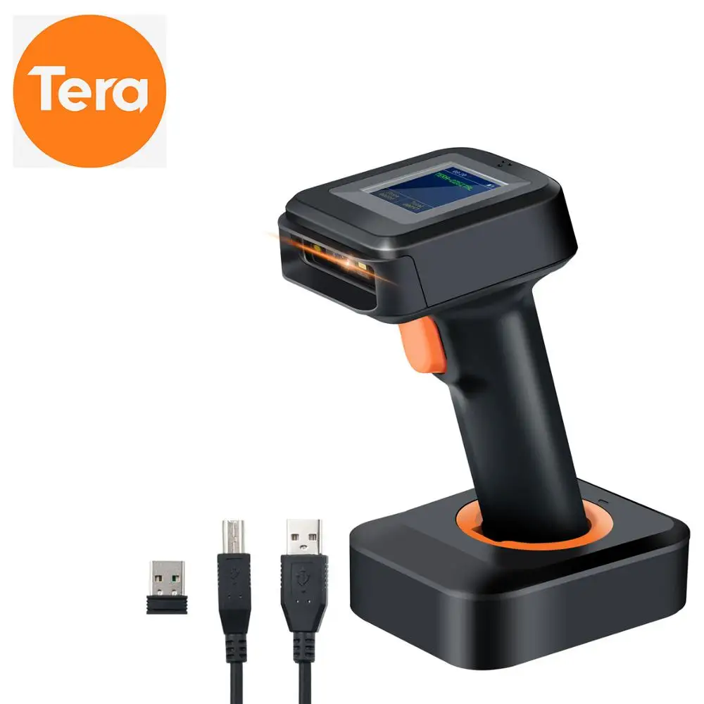 

Tera Hand-Free barcode scanner with display Wireless&Wired 3 in 1 blue tooth 1D 2D QR Barocde Scanner with Screen charging base